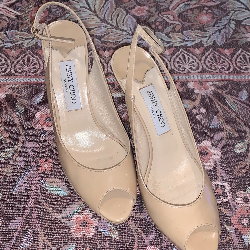 JIMMY CHOO Peeptoe Nude Heels